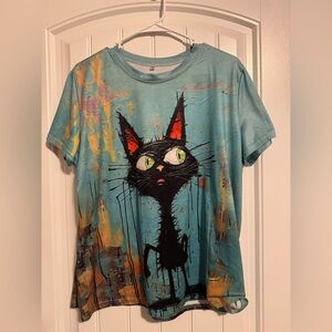 Source Unknown Teal Cat Graphic Tee
